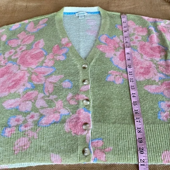 Sundance Pastel Green and Pink Floral Cardigan, Light Layer or Dress Topper - Picture 7 of 12